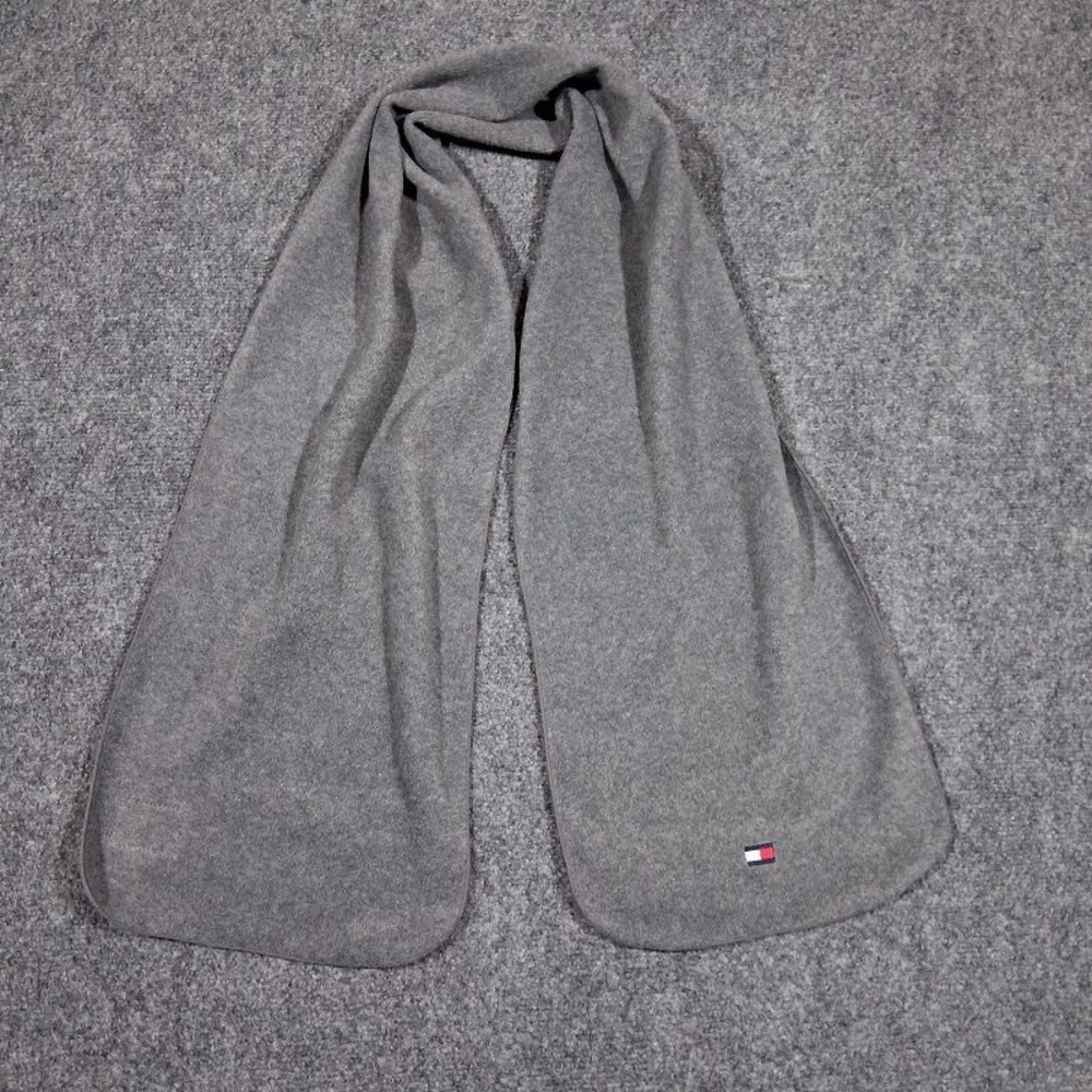 Tommy Hilfiger Gray Fleece Scarf Embroidered Flag Logo Winter Unisex One Size